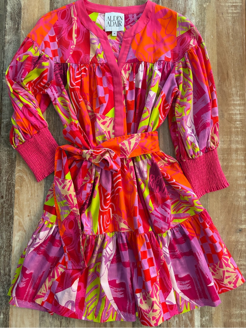 Alden Adair Charlotte Mini Dress Medium Vibrant Abstract Print Tie Belt